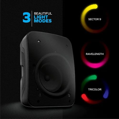 Vista 5 de Coby Altavoz Bluetooth inalámbrico, altavoz portátil con 11 modos de luz LED, entrada de micrófono integrada y radio FM para uso en exteriores