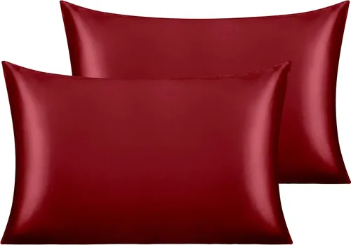 Vista 143 de NTBAY Paquete de 2 fundas de almohada estándar de satén para cabello y piel, lujosas y sedosas fundas de almohada con cierre de sobre, 20 x 26