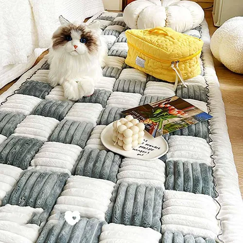 Vista 2 de Tapete cuadrado grande de color crema a cuadros para cama y sofá, funda para sofá, funda protectora de algodón, lavable a máquina