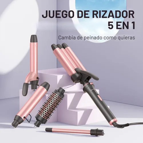 Vista 7 de Wavytalk Juego de rizadores 5 en 1, juego de rizadores de doble voltaje con 5 barriles intercambiables incluidos un cepillo térmico, un rizador
