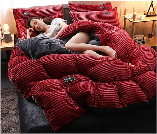 Vista 2 de KTROK - Juego de ropa de cama de terciopelo reversible de 4 piezas, tamaño matrimonial, juego de funda de edredón de pana suave, juego de edredón