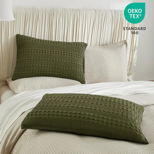 Vista 15 de PHF - Fundas de almohada 100% algodón con tejido gofre europeo, 26 x 26 pulgadas, 2 unidades para decoración elegante del hogar, para cama, sin