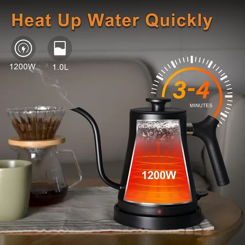 Vista 3 de Hervidor Eléctrico de Cuello de Cisne, Hervidor de Café de Acero Inoxidable 304, Apagado Automático y Protección Anti-secado, Clásico para Preparar