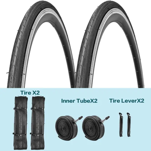 Vista 2 de Paquete de 2 neumáticos de bicicleta de 700 x 23C/25C/28C/35C/38C Plus tubos interiores de bicicleta, válvula Presta de 48mm o válvula Schrader