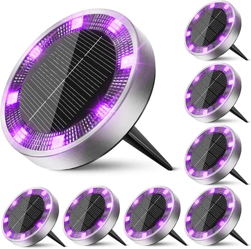 Vista 26 de Peasur Luces solares de suelo para exteriores, paquete de 8 luces planas de disco con energía solar, IP68 impermeable, antioxidante, iluminación