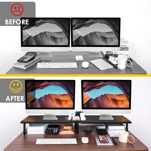 Vista 6 de Soporte de doble monitor para escritorio, gran longitud ajustable y elevador de ángulo para 2 monitores, organizador de escritorio doble