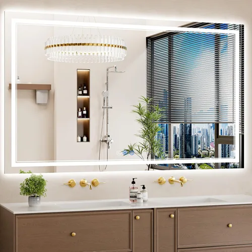 Vista 10 de Espejo de baño LED de 22 x 30 pulgadas con luces, antiniebla, retroiluminado + luz frontal, regulable, espejo de tocador LED para pared, espejo