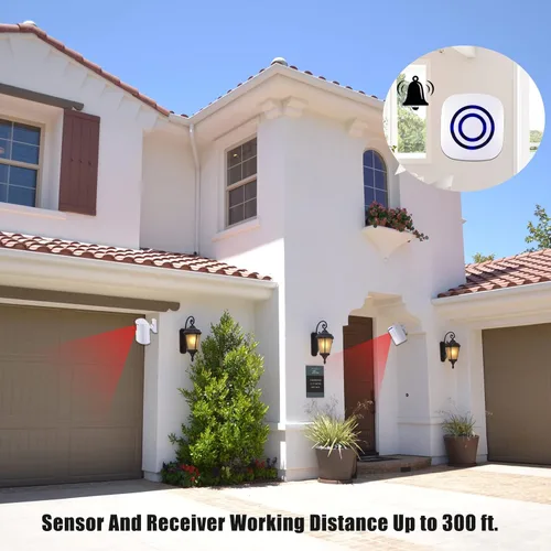 Vista 5 de Alarma de sensor de movimiento Bestoone, alarma de entrada inalámbrica de largo alcance, sistema de seguridad para el hogar con timbres eléctricos