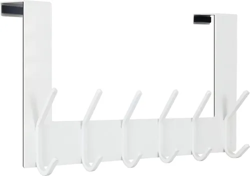 WEBI - Perchero de 6 ganchos para abrigos, para colgar sobre la puerta, ideal para colgar toallas, ropa y abrigos en la puerta del baño Blanco