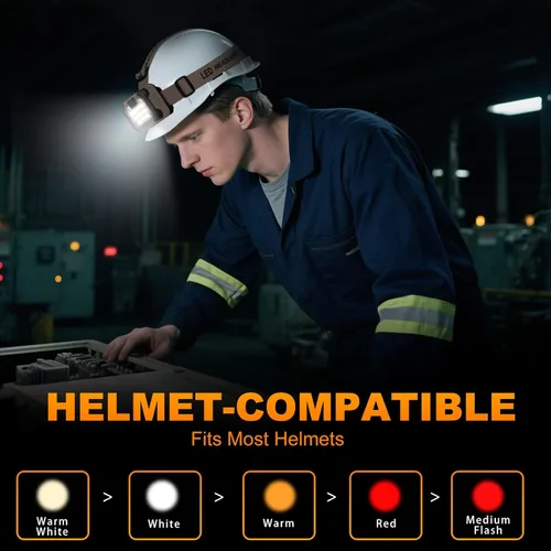 Vista 2 de Linterna frontal LED recargable con batería para casco, 5 modos de luz, 1000 lúmenes, USB-C, impermeable, brillante, exterior, camping, esencial