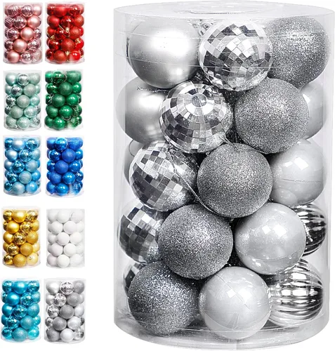 Vista 20 de Lulu Home Adornos de Bolas de Navidad, 34 Unidades de 1.57" Adornos Colgantes Pre-ensartados, Bolas de Plástico Inastillables de Navidad para Blanco