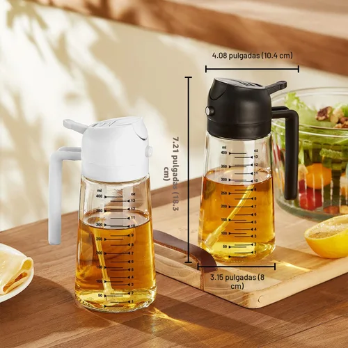 Vista 5 de TrendPlain - Pulverizador de aceite de oliva de vidrio de 16oz/470ml para cocinar – Botella dispensadora de aceite de oliva 2 en 1 para accesorios