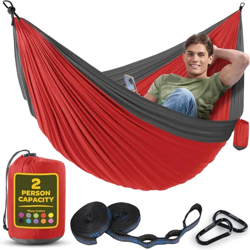 Vista 24 de Hamaca duradera con capacidad de 400 libras, silla hamaca de nailon para campamento, tamaños dobles o individuales, con correas para árbol y bolsa