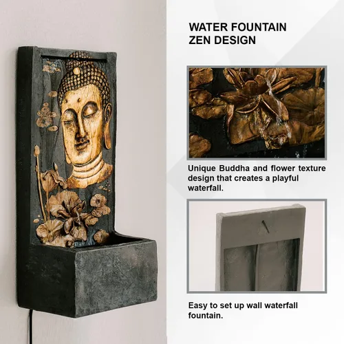 Vista 8 de XBrand Fuente de pared de agua de 29.5 pulgadas de alto con cara de Buda para interiores y exteriores, con bomba y protector contra salpicaduras