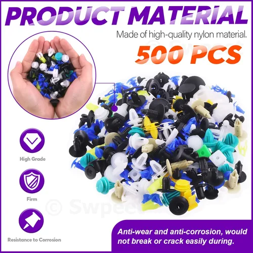 Vista 4 de Swpeet Juego de 500 piezas de nailon y metal mixto de sujeción de retención automática remache clips de empuje, kit de clips de parachoques