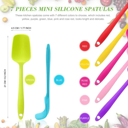 Vista 2 de Patelai Espátulas de silicona, 7 piezas de 8.2 pulgadas pequeña cuchara de goma antiadherente para cocina, espátulas de Navidad, resistentes al