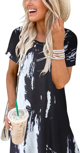 Vista 4 de ANRABESS - Vestido largo de playa de verano con bolsillos, suelto, informal, de manga corta, para mujer