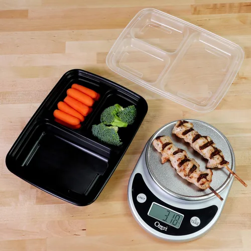 Vista 2 de Freshware Contenedores de preparación de comidas [21 unidades] 3 compartimentos con tapas, contenedores de almacenamiento de alimentos, caja Bento