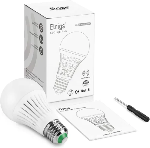 Vista 8 de Elrigs Bombilla LED con Sensor de Movimiento de Anochecer a Amanecer, Base E26, 7W LED (Equivalente a 60W), Blanco Frío (6000K), Sensibilidad