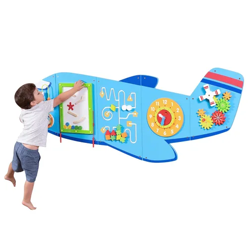 Vista 5 de SPARK & WOW Paneles de pared de actividades de arcoíris y avión – Edades 18 meses – Juguete de pared sensorial Montessori – 16 actividades – Tablero
