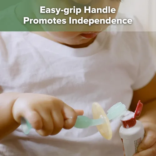 Vista 4 de haakaa Cepillo de dientes para bebé de 360° con base de succión - Limpieza suave para entrenamiento de autocepillado de niños pequeños, silicona