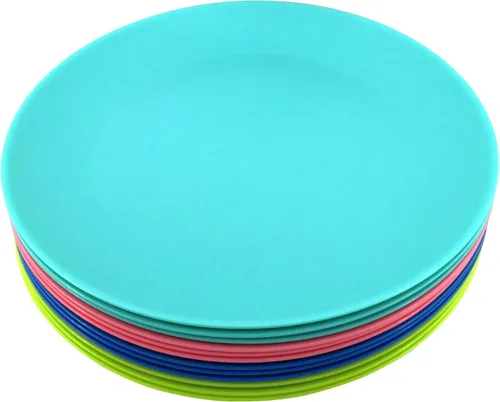 Vista 11 de Platos de plástico reutilizables – Platos planos ligeros irrompibles de 10 pulgadas – sin BPA aptos para lavavajillas y microondas coloridos platos