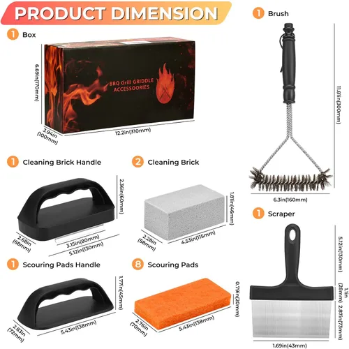 Vista 2 de Kit de limpieza de plancha para Blackstone, accesorios para parrilla plana, juego de herramientas de limpieza con piedra para parrilla, raspador