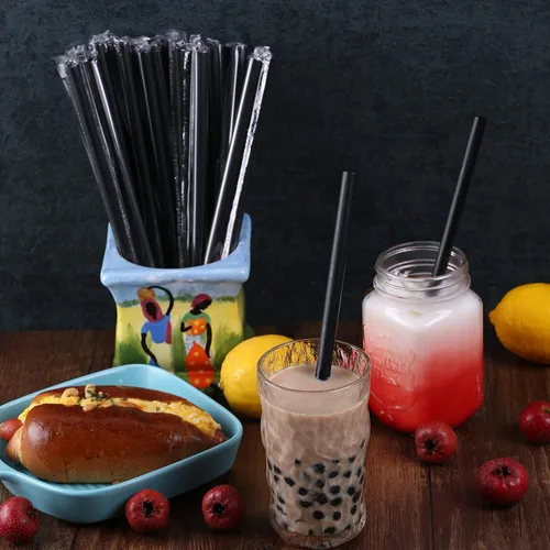 Vista 3 de [Envueltas individualmente] 100 popotes desechables jumbo, pajitas de plástico para batidos de boca ancha