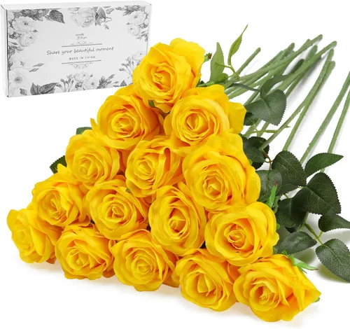 Vista 32 de Rosas Blancas Falsas Flores Artificiales - 16 Piezas Rosas Falsas Artificiales Flores de Seda con Tallos para Decoración de Centro de Mesa de Hogar