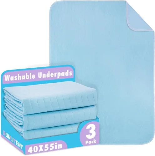 Vista 10 de Bunlitent Almohadillas lavables, 34 x 52 pulgadas, paquete de 3, color azul, almohadillas reutilizables de gran absorción para incontinencia