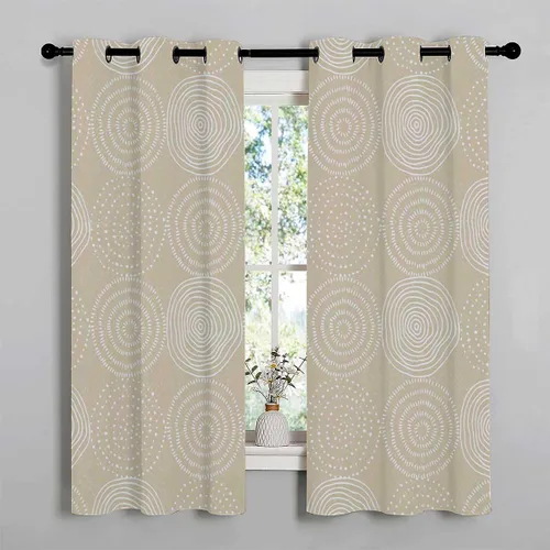 Vista 3 de Cortinas para Sala Elegantes Modernas - Cortinas para puerta de vidrio con líneas abstractas beige, 55 pulgadas de ancho por 45 pulgadas de largo, 2