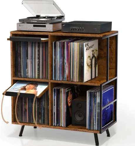 Vista 13 de Faesun - Soporte para tocadiscos con tapa abatible, gran mesa para tocadiscos con almacenamiento abierto que contiene más de 150 álbumes, soporte