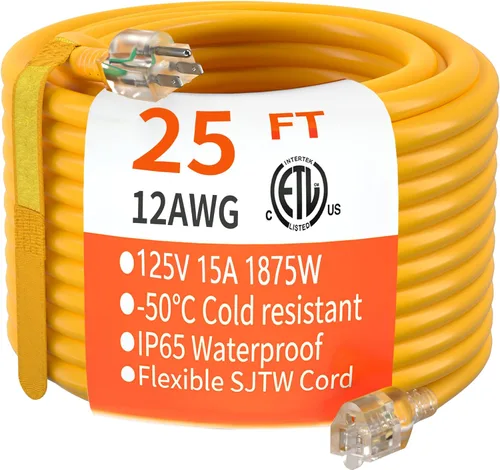 Vista 53 de HUANCHAIN Cable de extensión negro para interiores y exteriores, 3 pies, impermeable, calibre 16/3, flexible, resistente al frío, cable de extensión