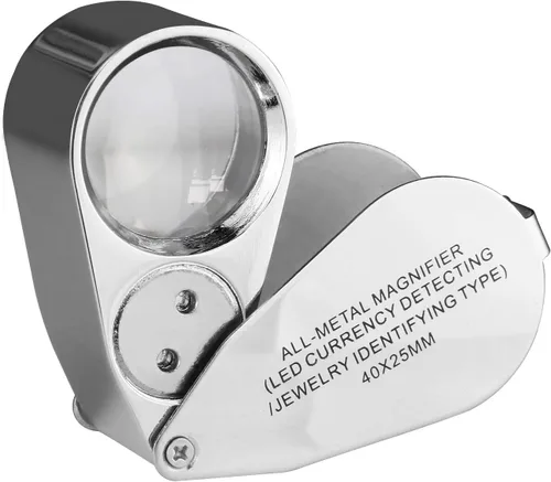 Vista 7 de Beileshi Jewelers Loupe 30x, con 2 luces LED, lupa de construcción de metal y vidrio óptico con estuche de transporte