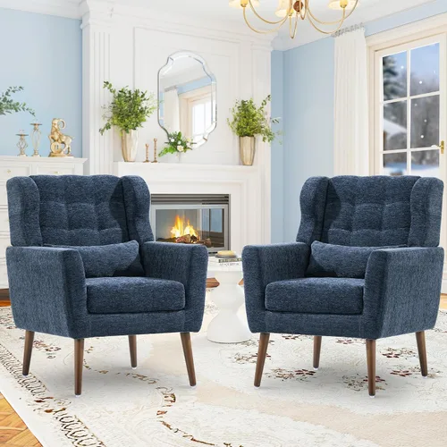 Vista 20 de cinkehome Sillas decorativas con brazos para sala de estar, sillón moderno tapizado en chenilla, cómoda silla de salón acolchada y suave