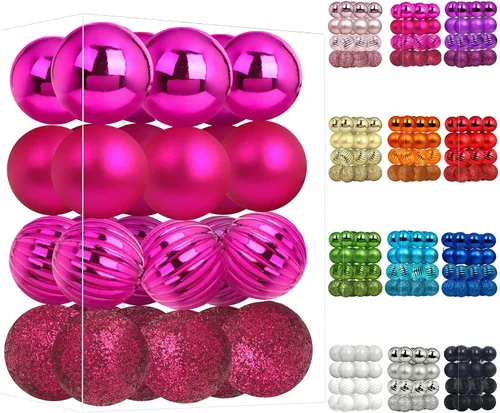 Vista 42 de Emopeak 24 bolas decorativas para árbol de Navidad, 4 estilos inastillables, decoración de árbol de Navidad, esferas colgantes para decoración