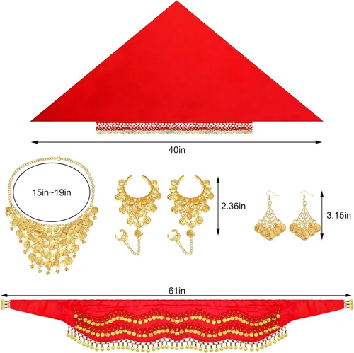 Vista 2 de Eurzom 6 piezas de accesorios de disfraz gitano de Halloween para mujer, disfraz de pirata de bailarina del vientre, disfraz renacentista medieval