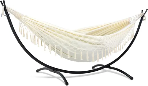 Vista 16 de SUNCREAT Hamaca portátil para exteriores con soporte incluido, hamaca doble con soporte para exterior, beige