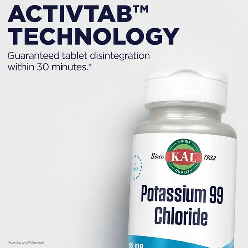 Vista 5 de KAL Cloruro de potasio 99 – 99 mg píldoras de suplemento de cloruro de potasio, tabletas de electrolitos para la salud general para mujeres