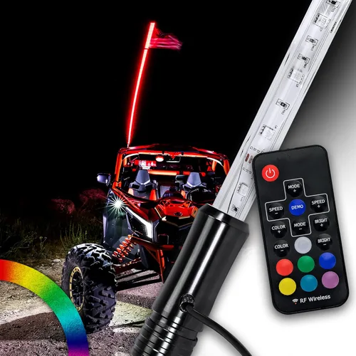 Vista 12 de True Mods - 2 piezas de látigo LED RGB de 5 pies para UTV ATV [control remoto inalámbrico RF] bandera de Estados Unidos, impermeable, látigo LED