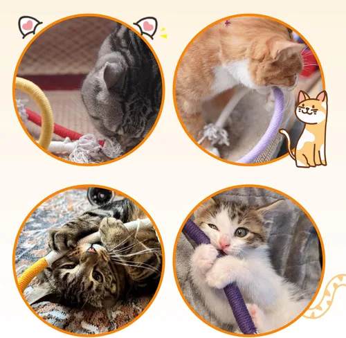 Vista 7 de Tocirelo Juguete de cuerda para masticar para gatos - Paquete de 6 juguetes para masticar para gatos para limpiar los dientes, juguetes interactivos