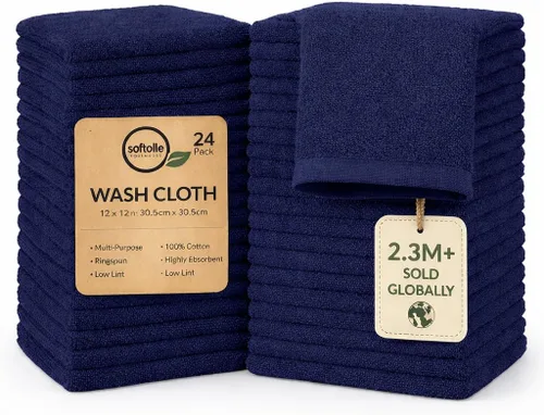 Vista 40 de Softolle Paquete de 24 paños 100 % algodón (12 x 12 pulgadas), suaves, altamente absorbentes, toallas para la cara, paños de lavado para la cara