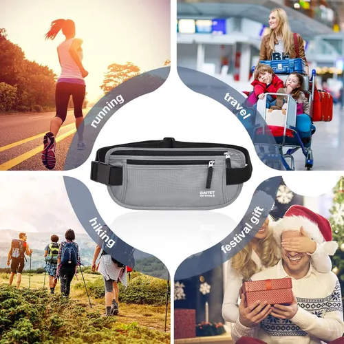Vista 49 de DAITET Cinturón de dinero, soporte para pasaporte, cartera de viaje oculta segura con bloqueo RFID, riñonera encubierta (negro), Negro, Rfid