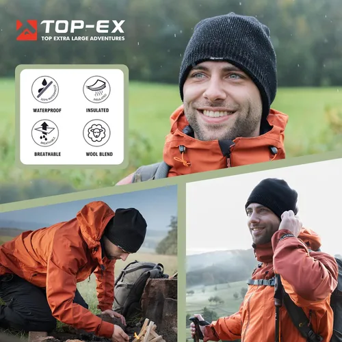 Vista 6 de TOP-EX LXLXXL - Gorro de lana merino impermeable con forro polar para todo tipo de clima invierno cálido