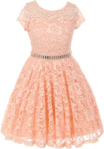 Vista 15 de Little Girl - Vestido de niña con manga de encaje y cinturón de piedras Negro