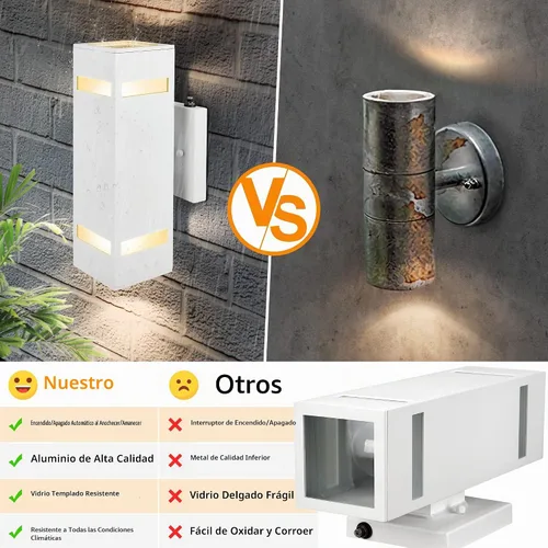 Vista 4 de Luces de pared para exteriores con sensor de anochecer a amanecer, paquete de 2, de aluminio, moderno, impermeable, cilíndrico, cuadrado, farol