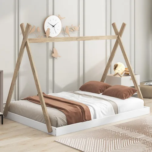 Vista 20 de SOFTSEA Cama de metal individual, plataforma de metal con tablillas, plataforma de cama con forma de triángulo doble para niños (negro)