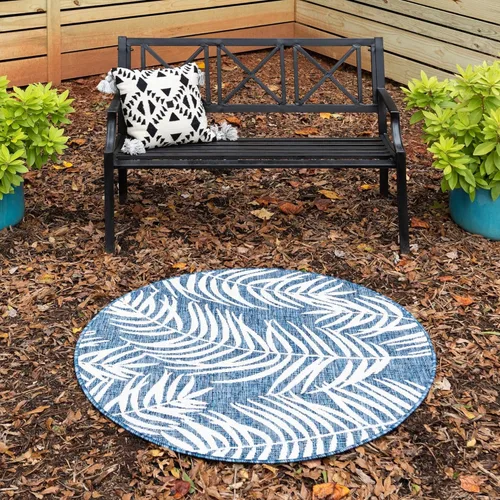 Vista 53 de Unique Loom - Tapete de la colección Outdoor Botanical, diseño de palmera (4.1 pies x 6.1 pies, rectangular, color azul/azul marino)