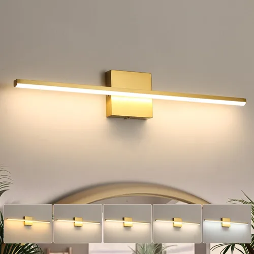 Vista 11 de Lámpara de tocador de baño moderna de 16 pulgadas, accesorio de iluminación de baño negro de 14W sobre espejo, lámpara de pared regulable de 5CCT
