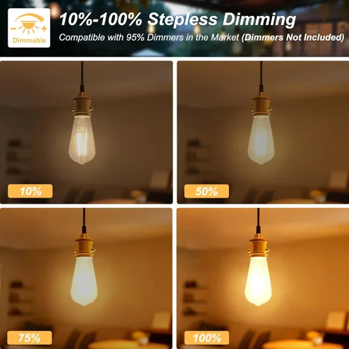 Vista 3 de Bombillas LED Edison de 8 W equivalentes a 60 vatios, bombillas vintage ST58 regulables, 800 lm, base media E26, bombillas de filamento de vidrio